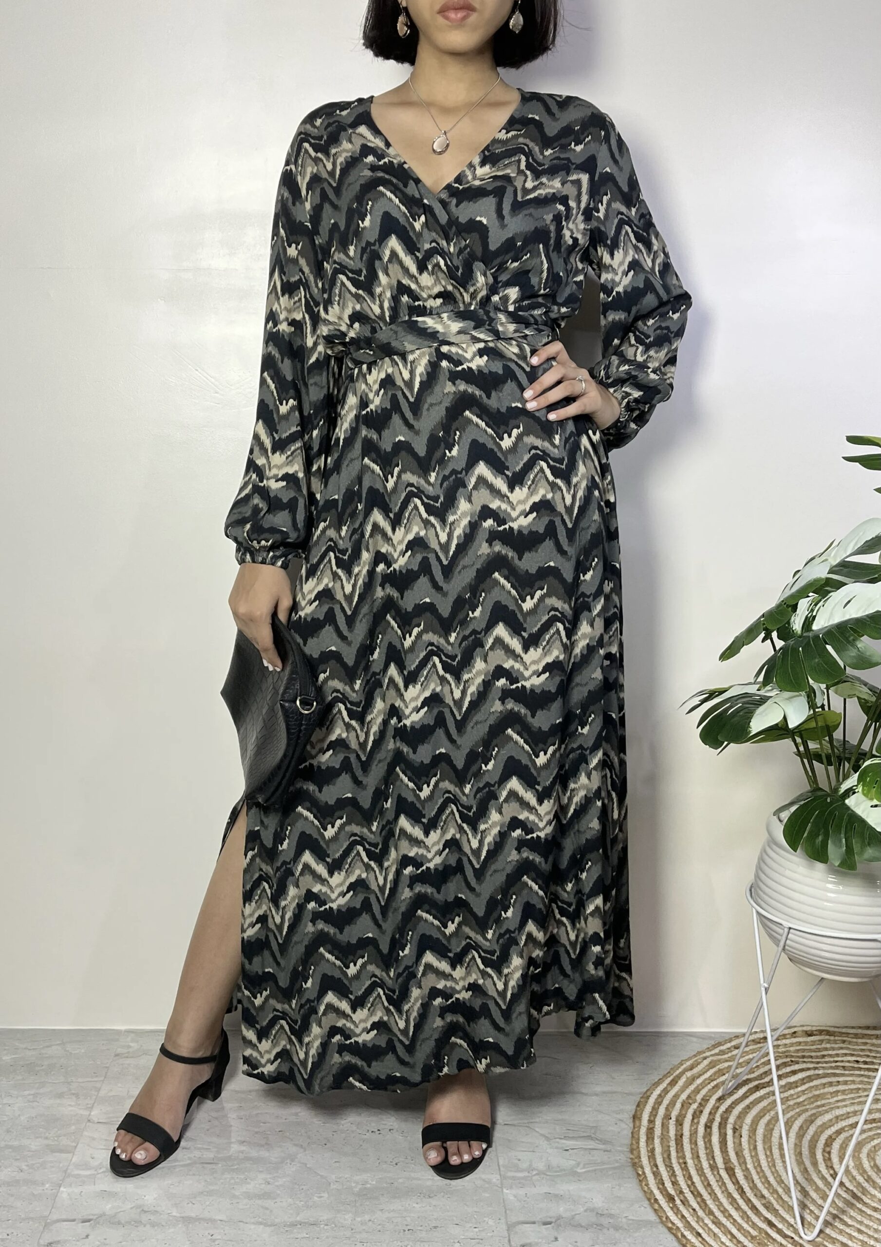 Black Geometric Print Maxi Dress