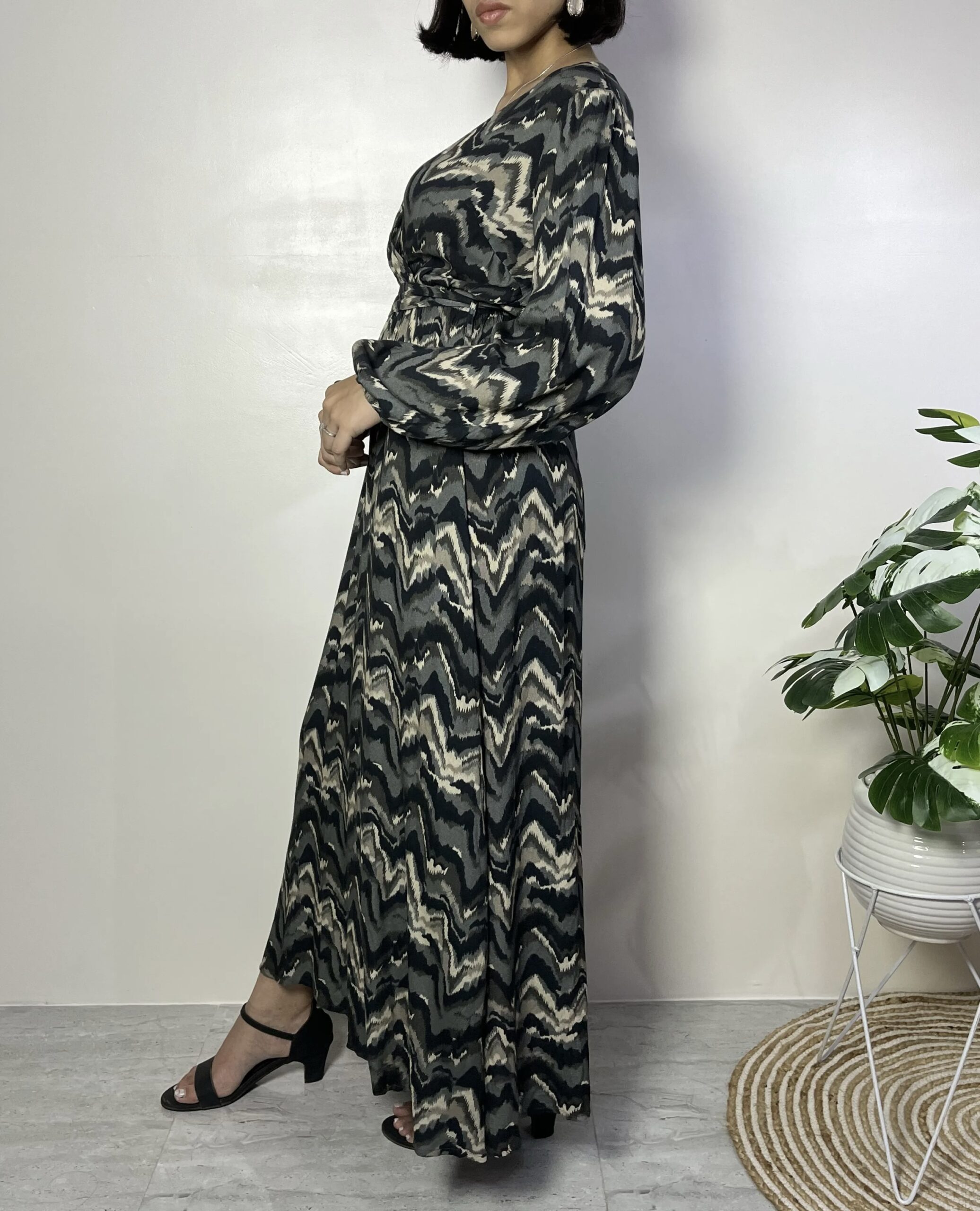 Black Geometric Print Maxi Dress