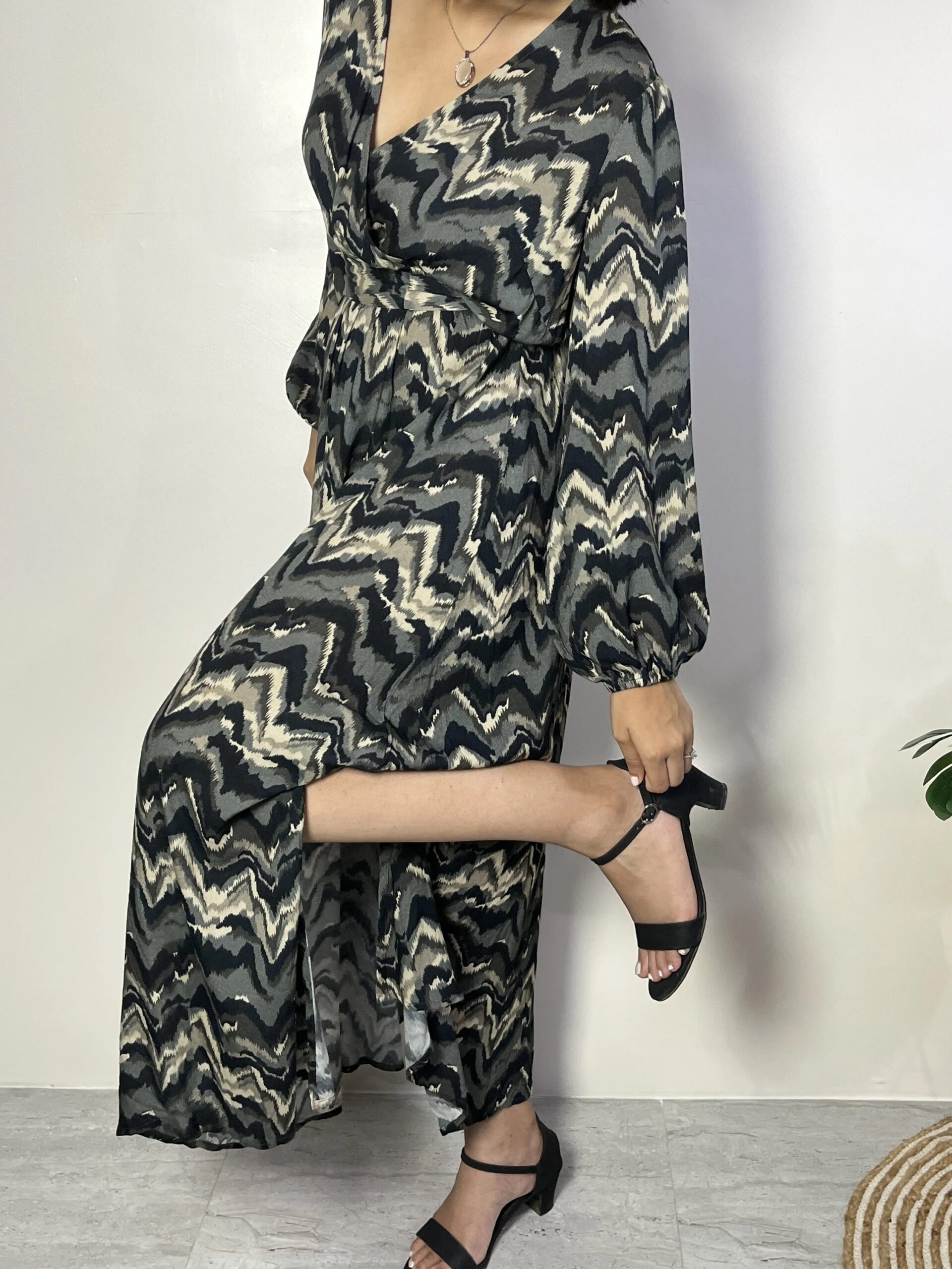Black Geometric Print Maxi Dress