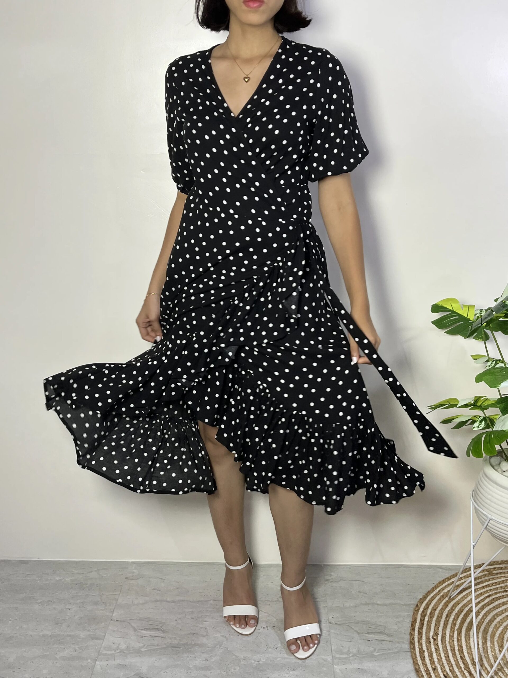 Black Polka Dot Wrap Dress