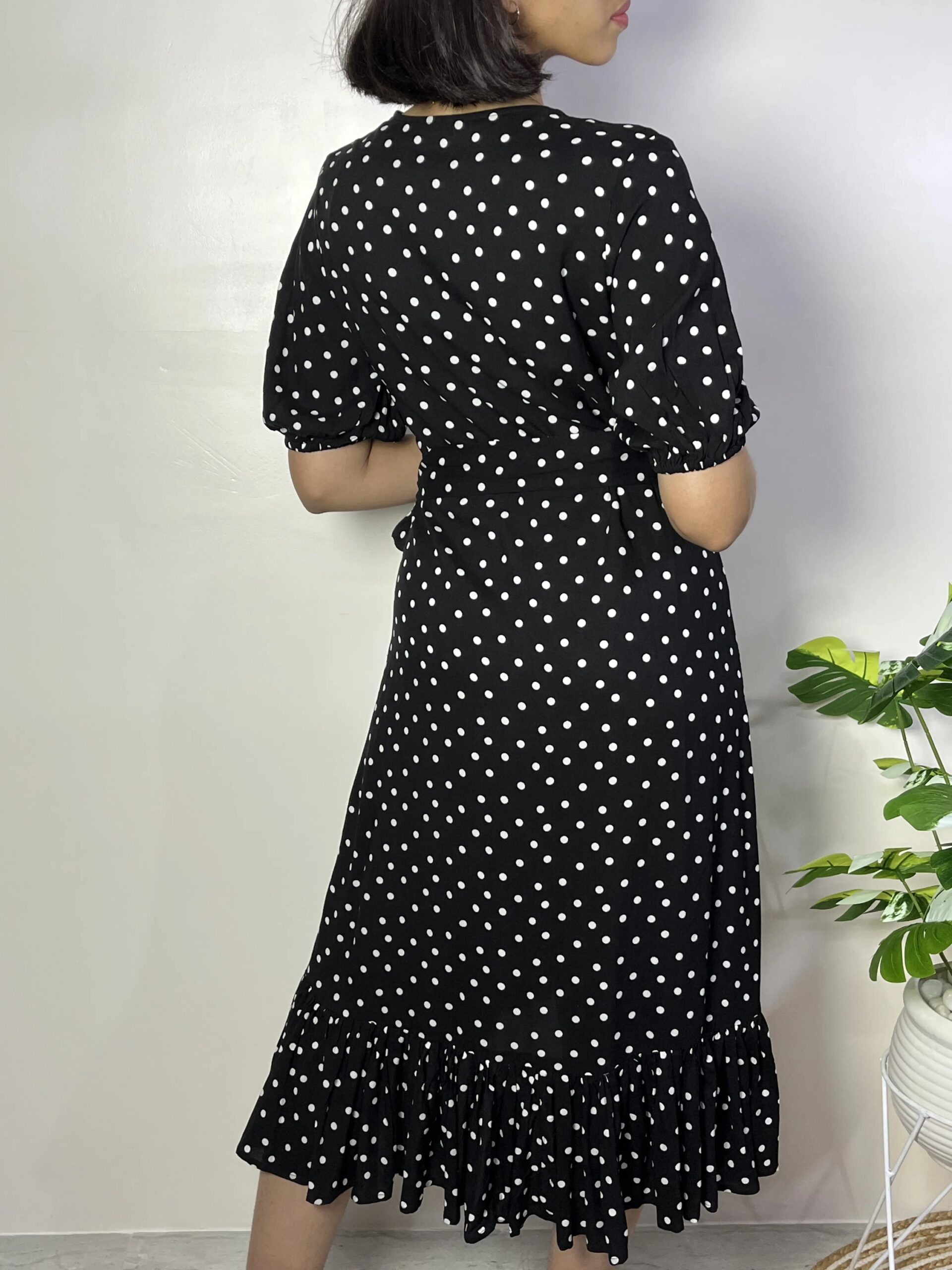 Black Polka Dot Wrap Dress