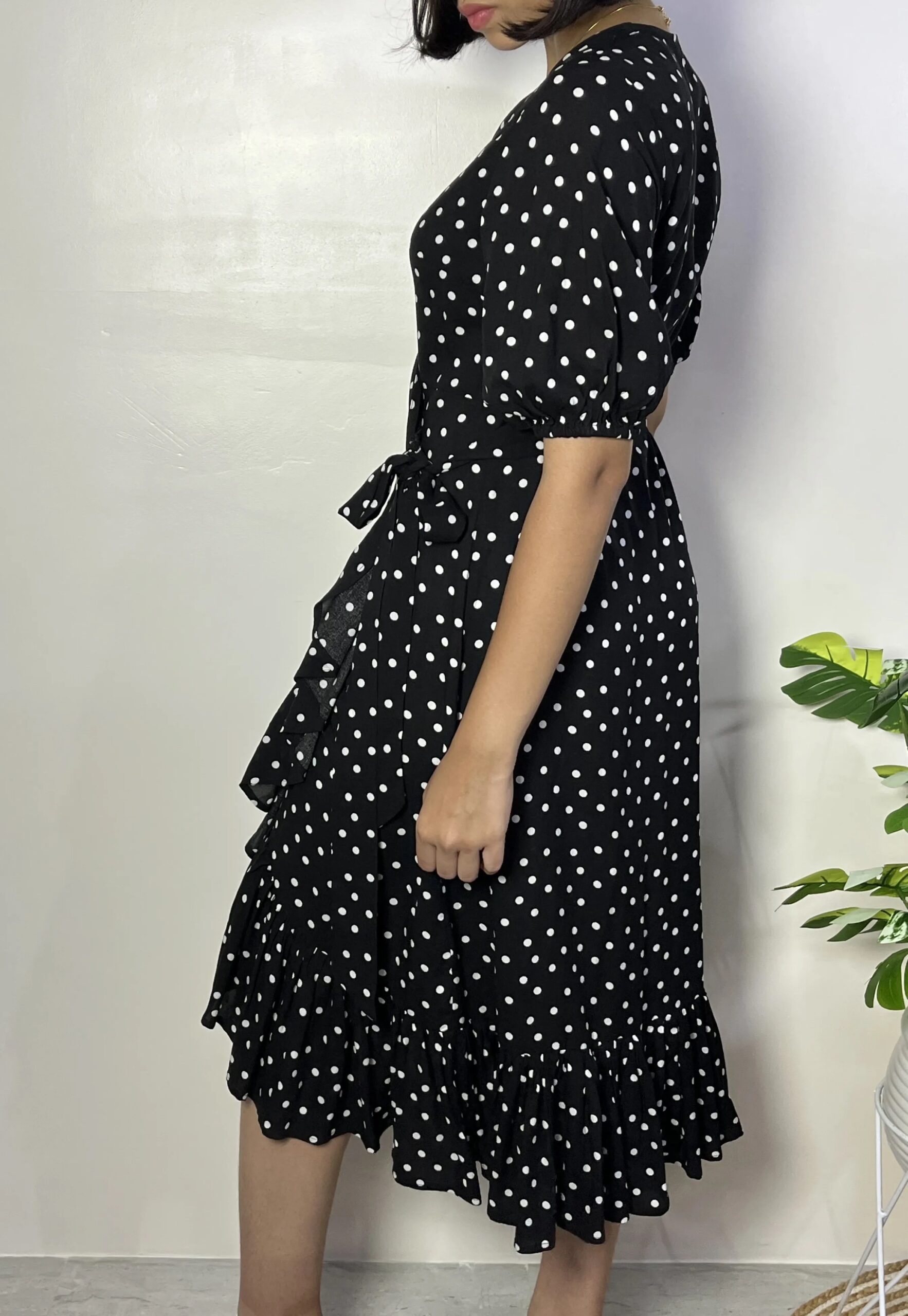 Black Polka Dot Wrap Dress