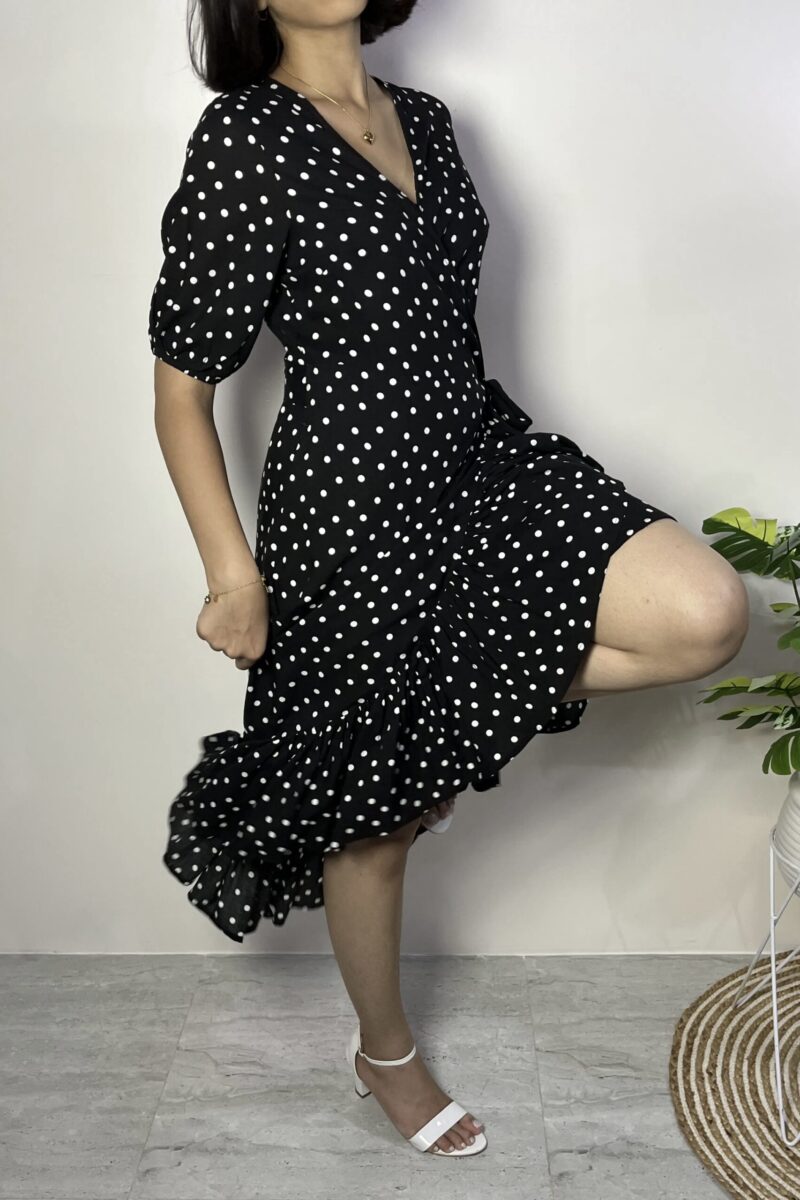 Black Polka Dot Wrap Dress