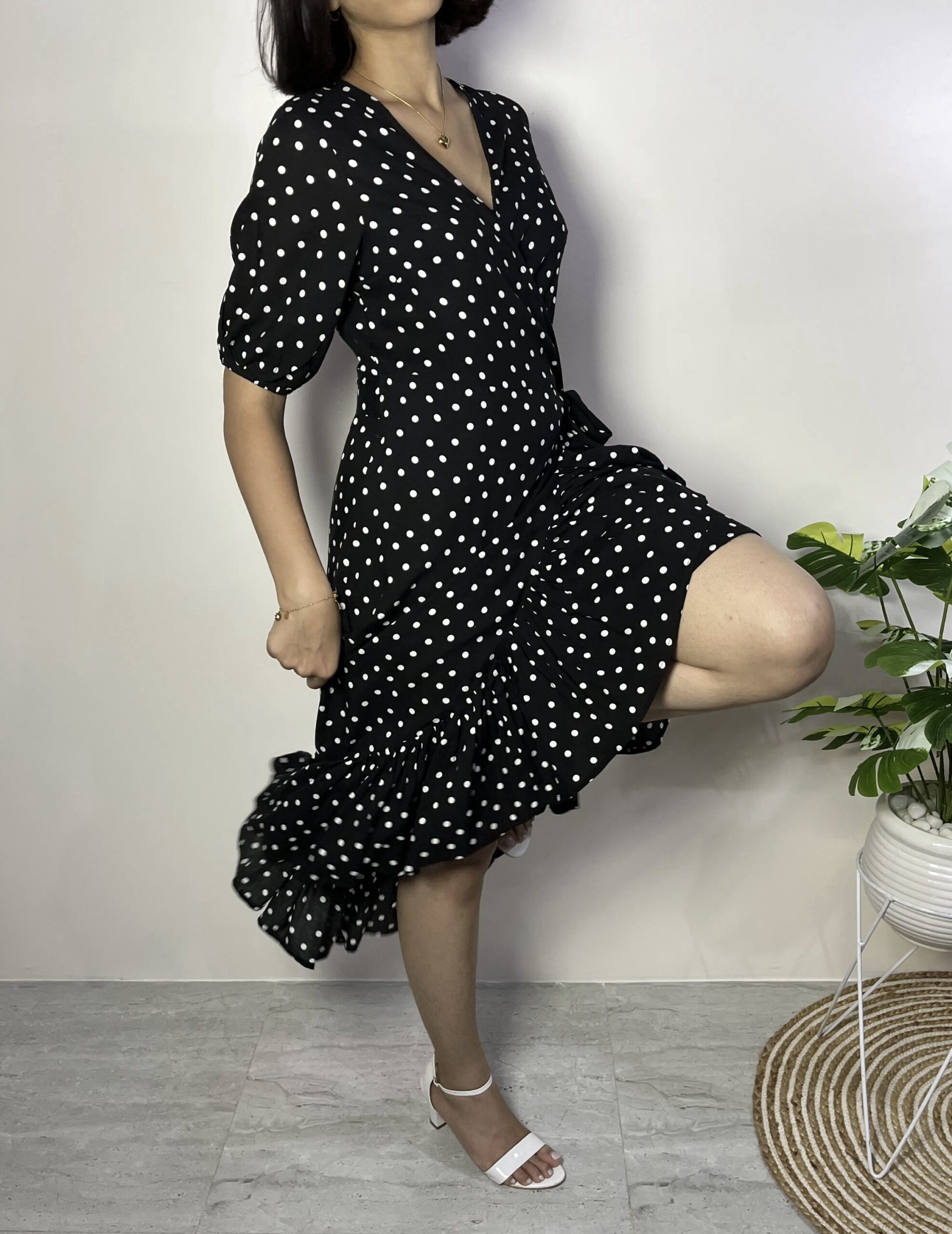 Black Polka Dot Wrap Dress