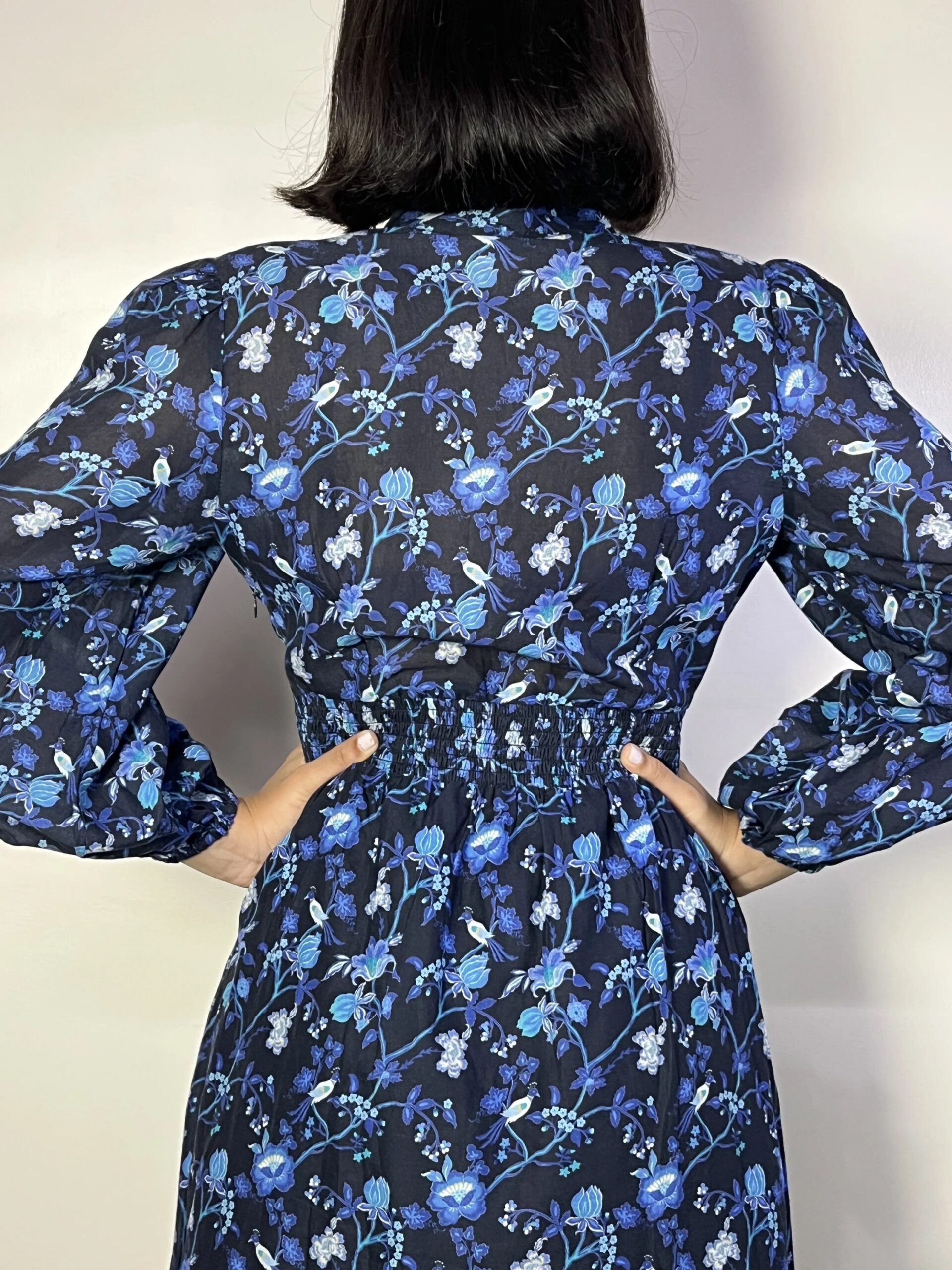 Blue Floral Print Knee Length Dress
