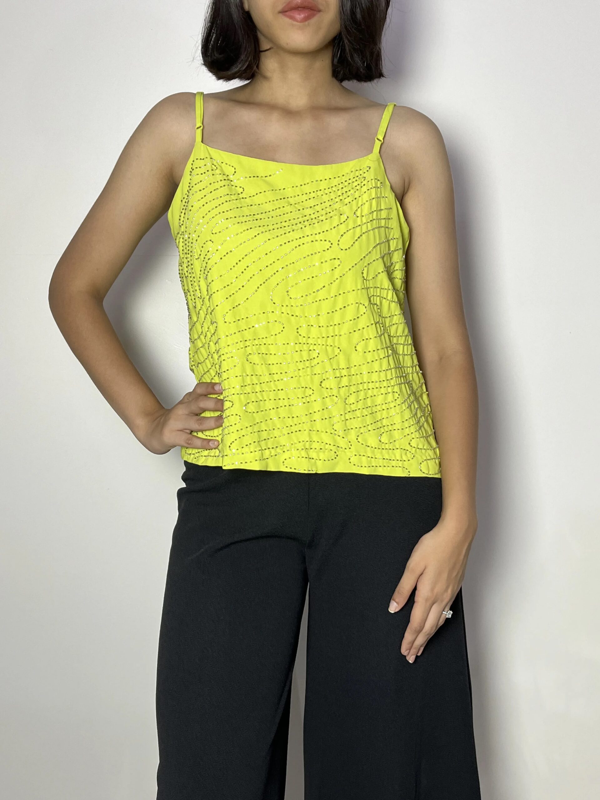 Lime Yellow Embellished Slip Top