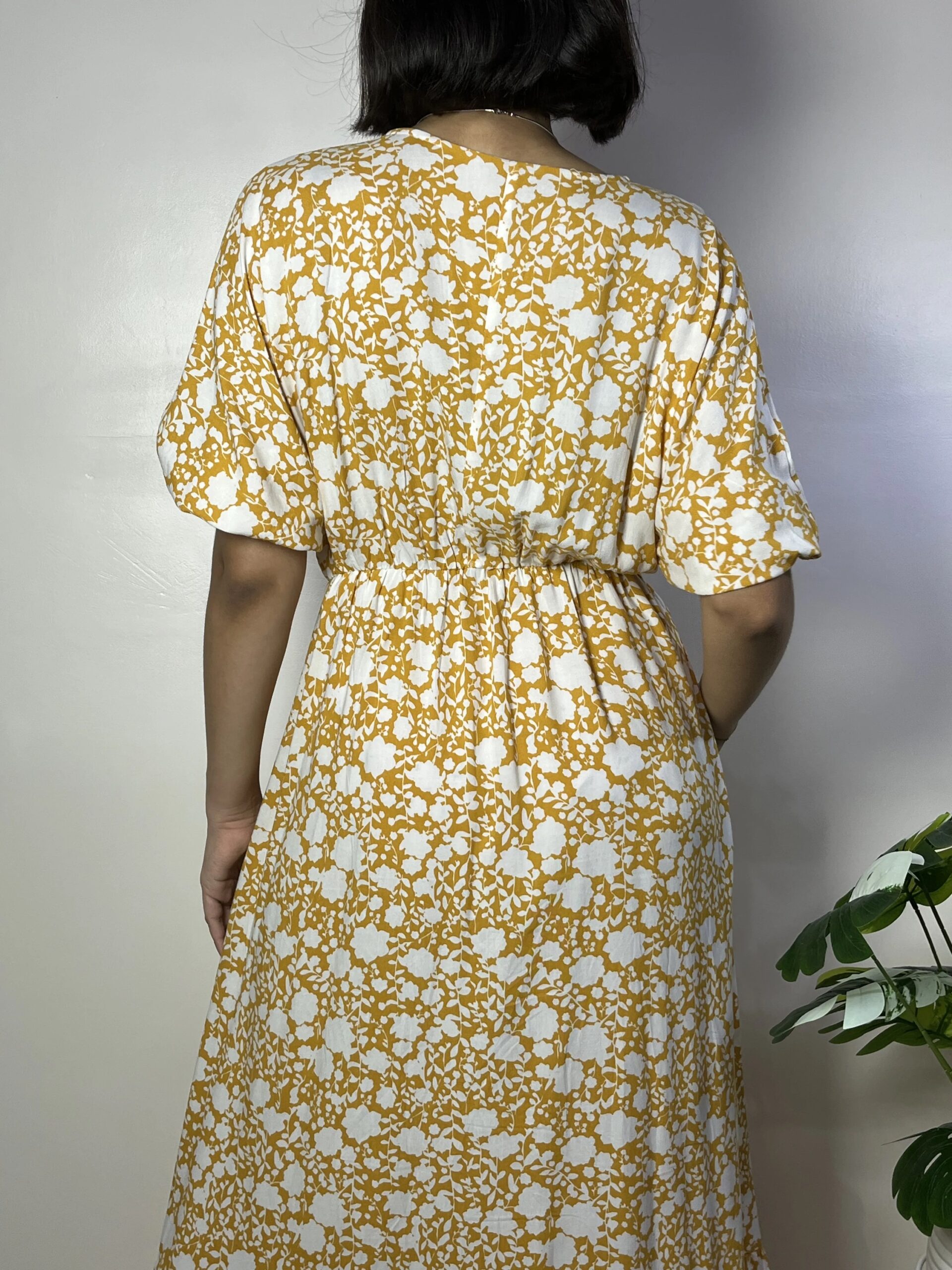 Mustard And White Floral Kimono Maxi Dress