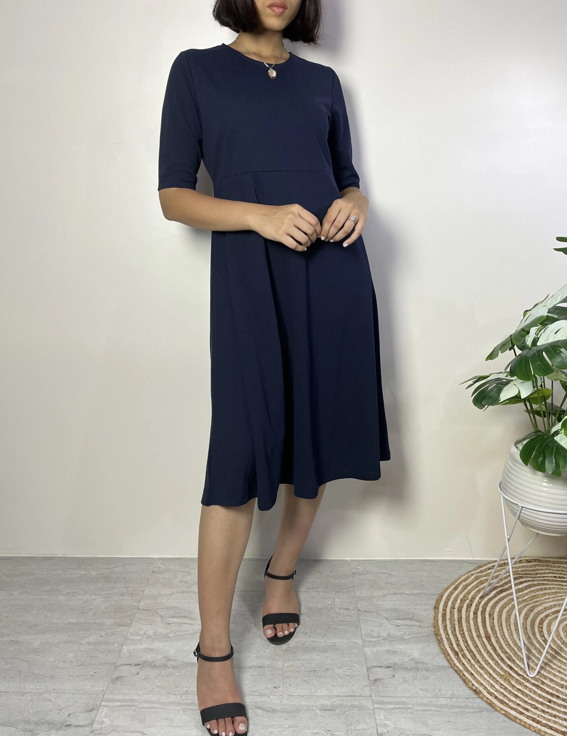Navy Blue Fit And Flare Dress
