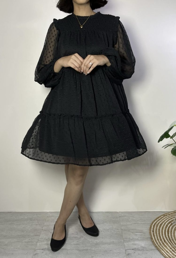 black-full-neck-smocked-tier-mini-dress-3-4